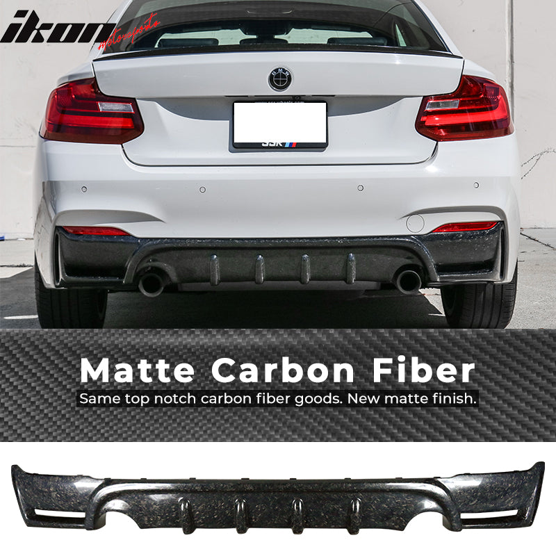 IKON MOTORSPORTS, Rear Diffuser Compatible With 2014-2020 BMW 2 Series F11 Coupe , Matte Forged Carbon Fiber AP Style Rear Bumper Lip Spoiler Wing, 2015 2016 2017 2018 2019