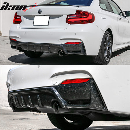 IKON MOTORSPORTS, Rear Diffuser Compatible With 2014-2020 BMW 2 Series F11 Coupe , Matte Forged Carbon Fiber AP Style Rear Bumper Lip Spoiler Wing, 2015 2016 2017 2018 2019