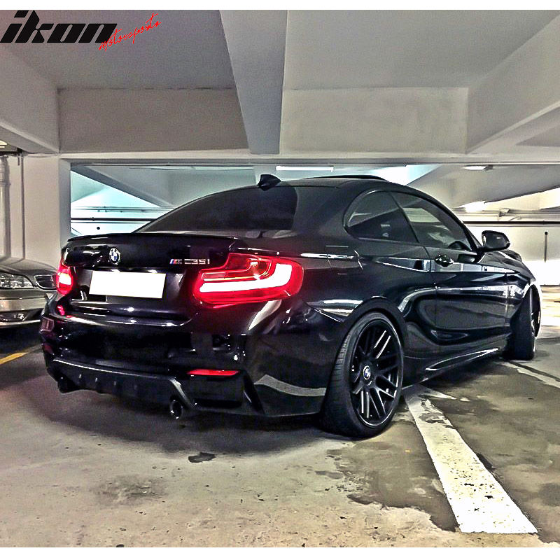 IKON MOTORSPORTS, Rear Diffuser Compatible With 2014-2020 BMW 2 Series F11 Coupe , Matte Carbon Fiber + FRP AP Style Rear Bumper Lip Spoiler Wing, 2015 2016 2017 2018 2019