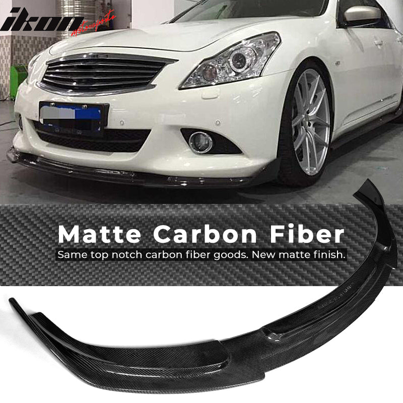 IKON MOTORSPORTS, Front Bumper Lip Compatible With 2010-2013 Infiniti G37 Sedan , Matte Carbon Fiber JC Style Front Lip Spoiler Wing Chin Splitter, 2011 2012