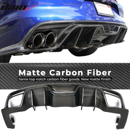 IKON MOTORSPORTS, Rear Diffuser Compatible With 2015-2017 Ford Mustang Coupe Except GT350 , Matte Carbon Fiber + FRP JC Style Rear Bumper Lip Spoiler Wing, 2016