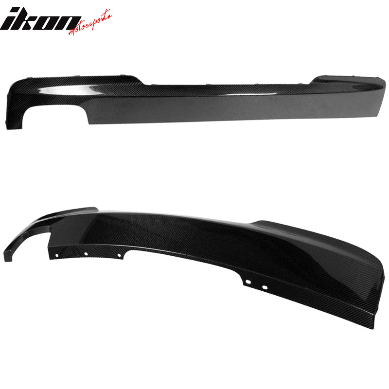 IKON MOTORSPORTS, Rear Diffuser Compatible With 2011-2016 BMW F10 528 Dual Exhaust Tips On Left Side , Matte Carbon Fiber Factory Style Rear Bumper Lip Spoiler Wing, 2012 2013 2014 2015