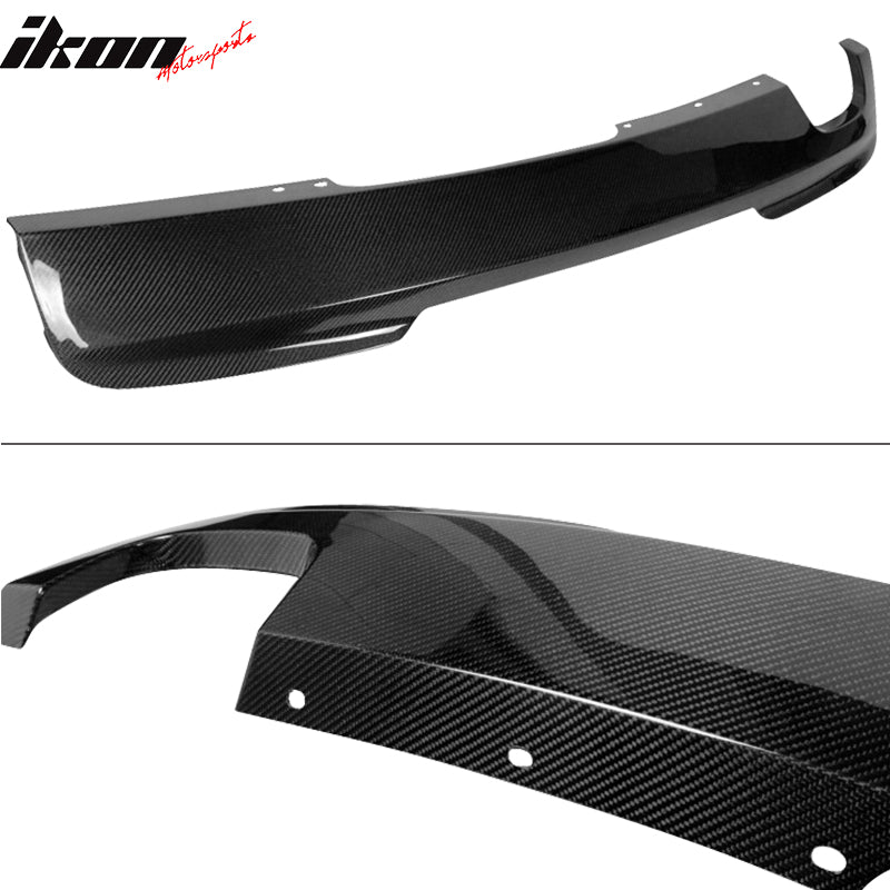 IKON MOTORSPORTS, Rear Diffuser Compatible With 2011-2016 BMW F10 528 Dual Exhaust Tips On Left Side , Matte Carbon Fiber Factory Style Rear Bumper Lip Spoiler Wing, 2012 2013 2014 2015