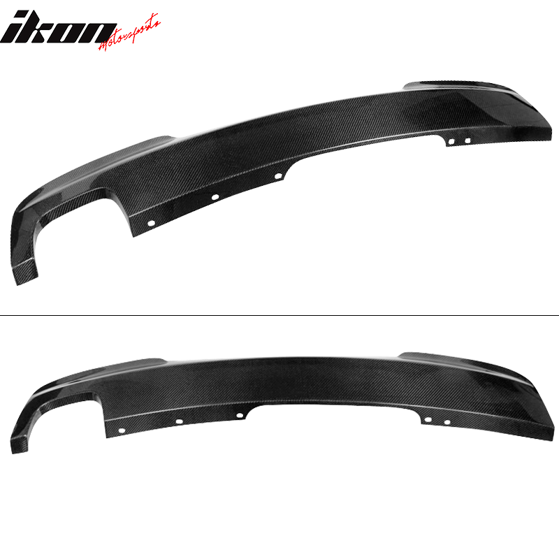 IKON MOTORSPORTS, Rear Diffuser Compatible With 2011-2016 BMW F10 528 Dual Exhaust Tips On Left Side , Matte Carbon Fiber Factory Style Rear Bumper Lip Spoiler Wing, 2012 2013 2014 2015