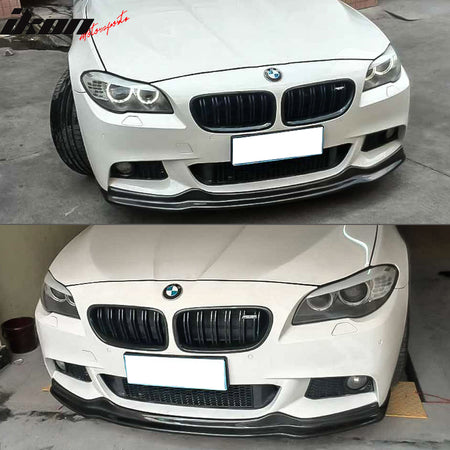 IKON MOTORSPORTS, Front Bumper Lip Compatible With 2011-2016 BMW 5 Series F10 M Sport , Matte Carbon Fiber + FRP AK Style Front Lip Spoiler Wing Chin Splitter, 2012 2013 2014 2015