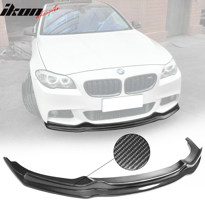 IKON MOTORSPORTS, Front Bumper Lip Compatible With 2011-2016 BMW 5 Series F10 M Sport , Matte Carbon Fiber + FRP AK Style Front Lip Spoiler Wing Chin Splitter, 2012 2013 2014 2015