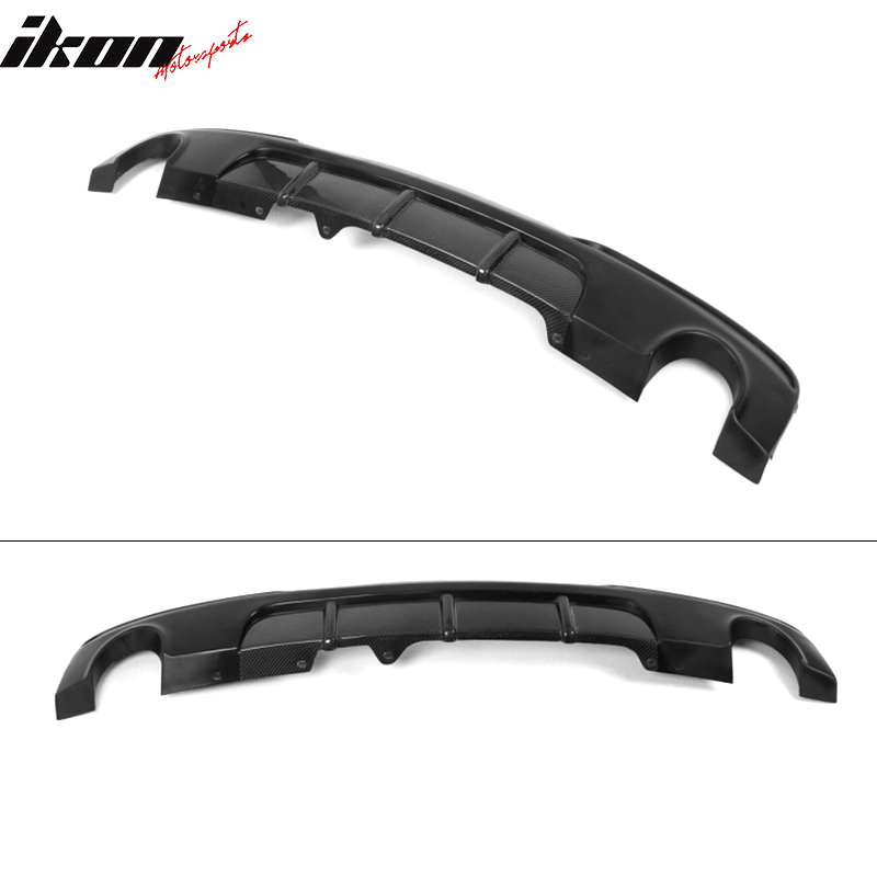 IKON MOTORSPORTS, Rear Diffuser Compatible With 2011-2016 BMW 5 Series F10 M Sport , Matte Carbon Fiber + FRP M Performance Style Rear Bumper Lip Spoiler Wing, 2012 2013 2014 2015