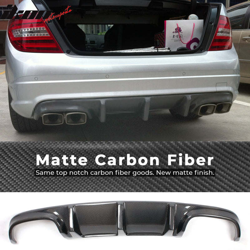 IKON MOTORSPORTS, Rear Diffuser Compatible With 2008-2011 Mercedes-Benz C Class W204 C63 , Matte Carbon Fiber + FRP TMS Style Rear Bumper Lip Spoiler Wing, 2009 2010