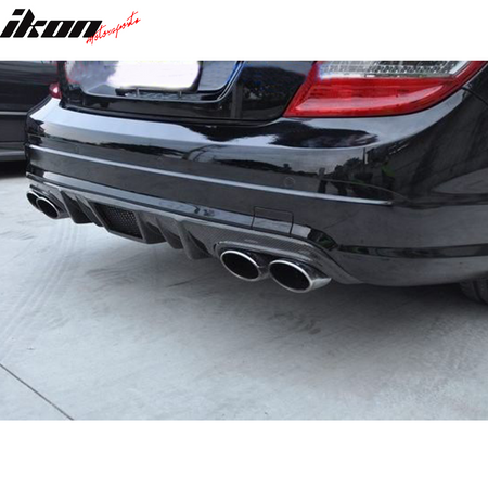 IKON MOTORSPORTS, Rear Diffuser Compatible With 2008-2011 Mercedes-Benz C Class W204 C63 , Matte Carbon Fiber + FRP R Style Rear Bumper Lip Spoiler Wing, 2009 2010