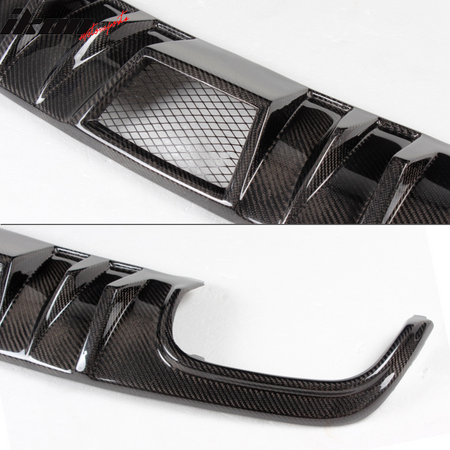 IKON MOTORSPORTS, Rear Diffuser Compatible With 2008-2011 Mercedes-Benz C Class W204 C63 , Matte Carbon Fiber + FRP R Style Rear Bumper Lip Spoiler Wing, 2009 2010