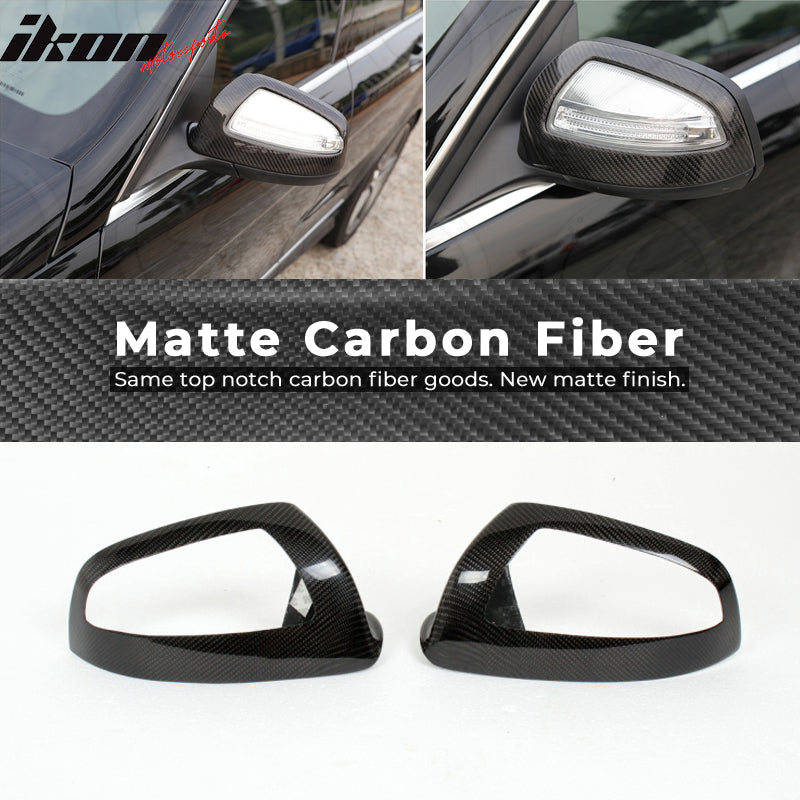 IKON MOTORSPORTS, Mirror Cover Compatible With 2008-2011 Mercedes-Benz C-Class W204 Sedan , Matte Carbon Fiber + FRP JC Style Mirror Caps Pair, 2009 2010