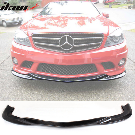 IKON MOTORSPORTS, Front Bumper Lip Compatible With 2008-2011 Mercedes-Benz C Class W204 C63 Sedan , Matte Carbon Fiber + FRP GH Style Front Lip Spoiler Wing Chin Splitter, 2009 2010