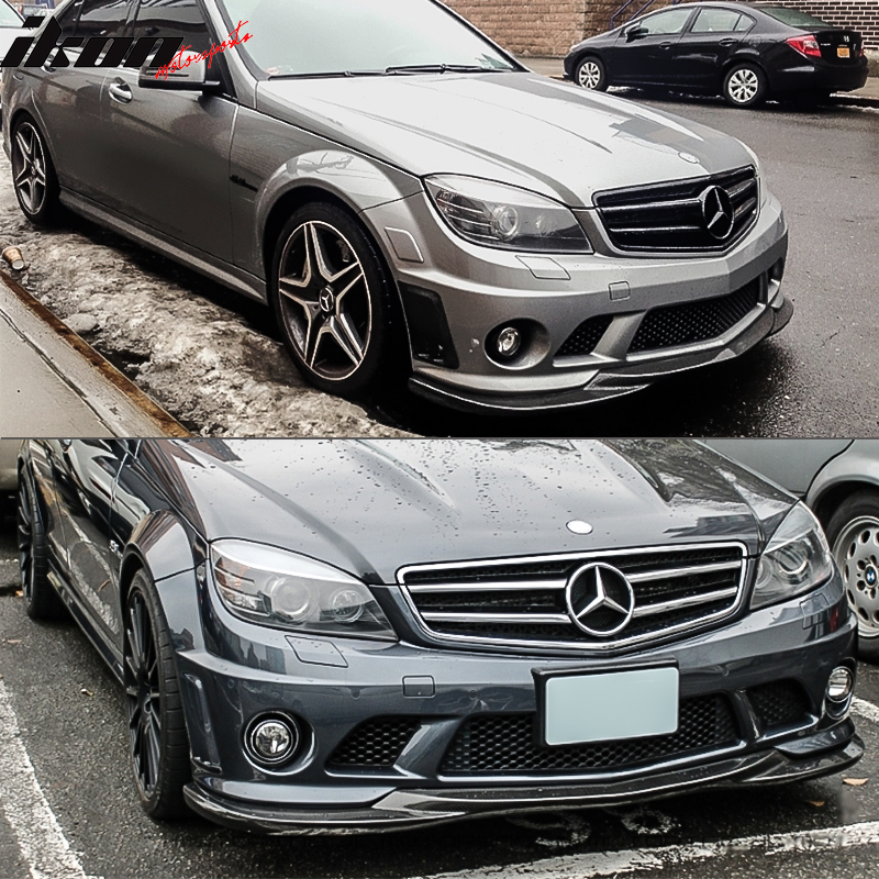 IKON MOTORSPORTS, Front Bumper Lip Compatible With 2008-2011 Mercedes-Benz C Class W204 C63 Sedan , Matte Carbon Fiber + FRP GH Style Front Lip Spoiler Wing Chin Splitter, 2009 2010