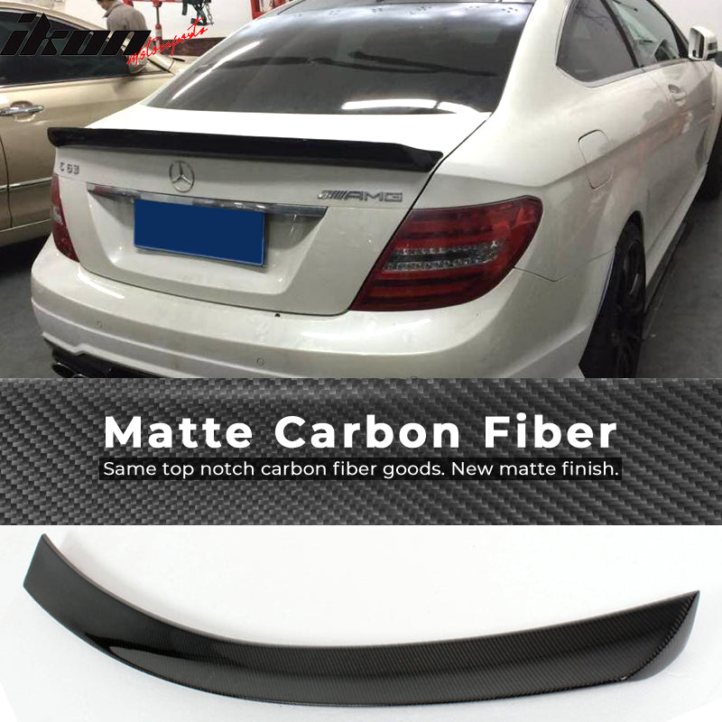 IKON MOTORSPORTS, Trunk Spoiler Compatible With 2008-2014 Mercedes-Benz C-Class W204 Coupe , Matte Carbon Fiber V Style Rear Spoiler Wing, 2009 2010 2011 2012 2013