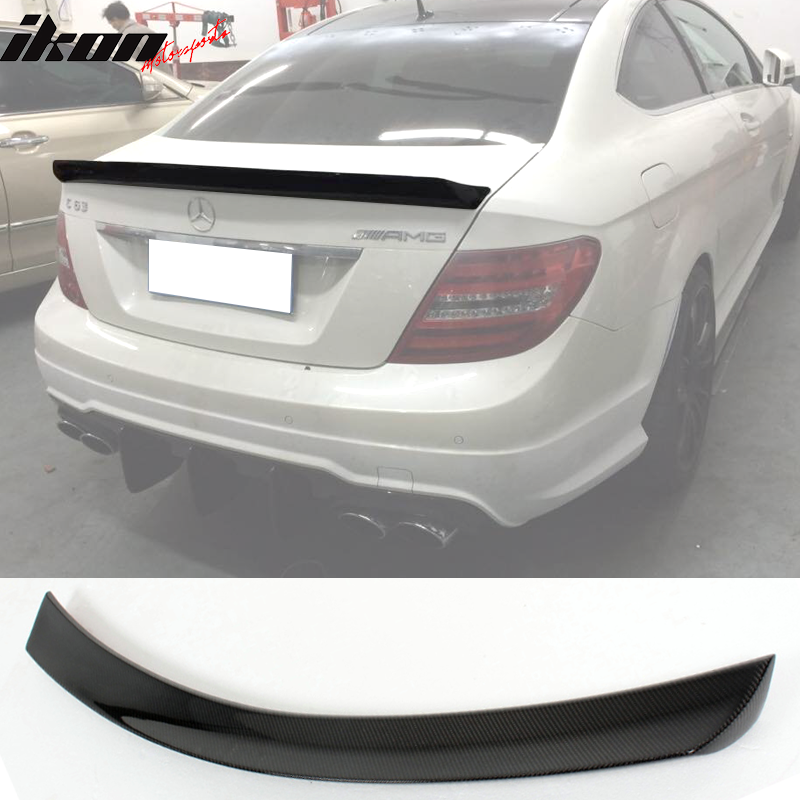 IKON MOTORSPORTS, Trunk Spoiler Compatible With 2008-2014 Mercedes-Benz C-Class W204 Coupe , Matte Carbon Fiber V Style Rear Spoiler Wing, 2009 2010 2011 2012 2013