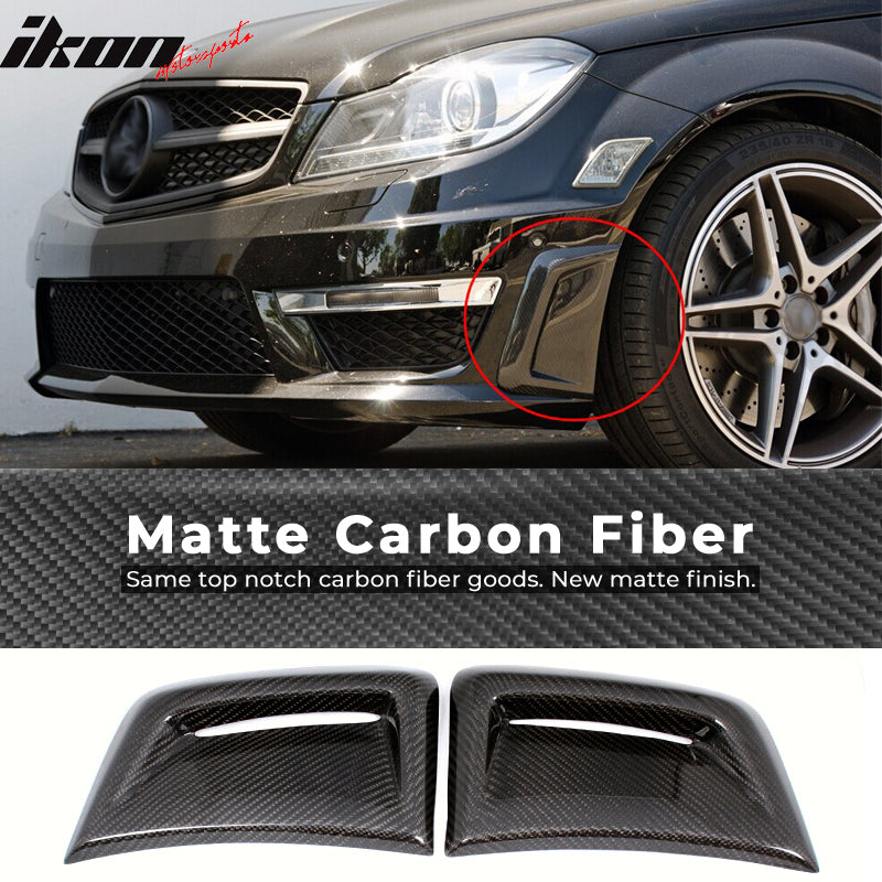 IKON MOTORSPORTS, Side Vents Compatible With 2012-2014 Mercedes-Benz C Class W204 C63 , Matte Carbon Fiber + FRP AMG Style Side Fender Fin Air Vent Pair, 2013