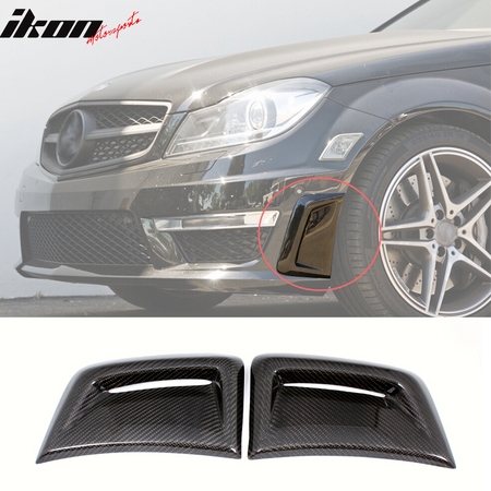 IKON MOTORSPORTS, Side Vents Compatible With 2012-2014 Mercedes-Benz C Class W204 C63 , Matte Carbon Fiber + FRP AMG Style Side Fender Fin Air Vent Pair, 2013