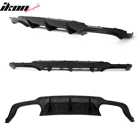 IKON MOTORSPORTS, Rear Diffuser Compatible With 2012-2014 Mercedes-Benz C Class W204 C63 , Matte Carbon Fiber + FRP C63 Style Rear Bumper Lip Spoiler Wing, 2013