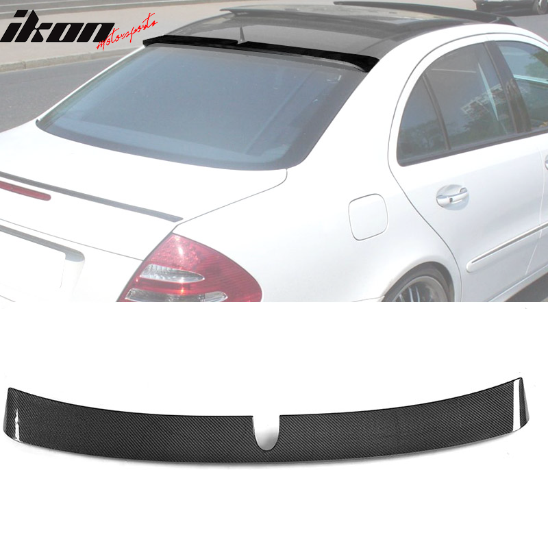 IKON MOTORSPORTS, Roof Spoiler Compatible With 2003-2005 Mercedes-Benz E-Class W211 , Matte Carbon Fiber + FRP L Style Rear Spoiler Wing, 2004