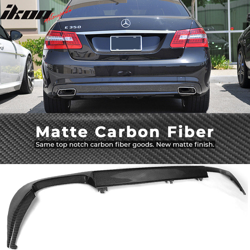 IKON MOTORSPORTS, Rear Diffuser Compatible With 2010-2013 Mercedes-Benz E-Class W212, Matte Carbon Fiber + FRP Factory Style Rear Bumper Lip Spoiler Wing, 2011 2012