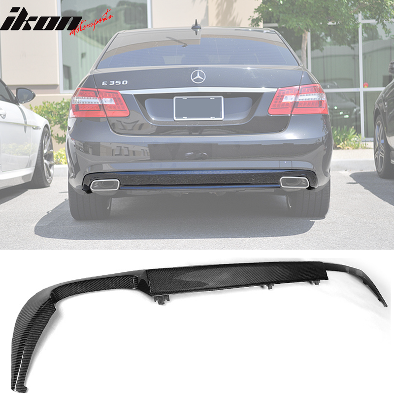 IKON MOTORSPORTS, Rear Diffuser Compatible With 2010-2013 Mercedes-Benz E-Class W212, Matte Carbon Fiber + FRP Factory Style Rear Bumper Lip Spoiler Wing, 2011 2012