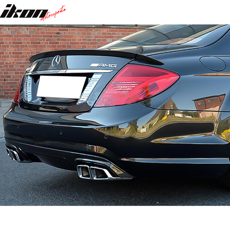 IKON MOTORSPORTS, Trunk Spoiler Compatible With 2009-2012 Mercedes-Benz CL Class W216 Copue , Matte Carbon Fiber + FRP B Style Rear Spoiler Wing, 2010 2011