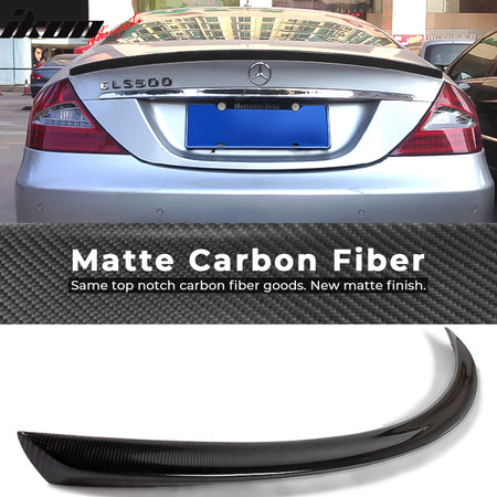 IKON MOTORSPORTS, Trunk Spoiler Compatible With 2005-2010 Mercedes-Benz W219 CLS300 CLS350 CLS63 AMG Sedan 4-Door , Matte Carbon Fiber + FRP AMG Style Rear Spoiler Wing, 2007 2008 2009