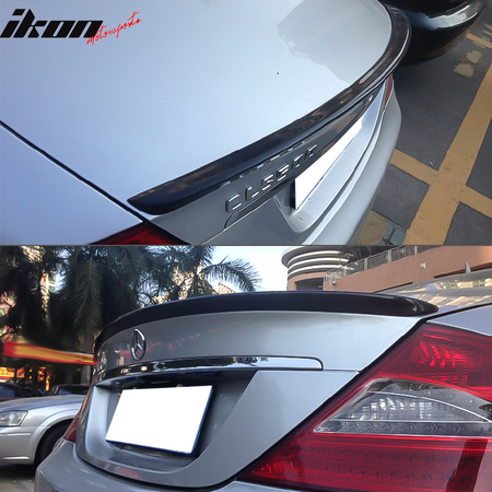 IKON MOTORSPORTS, Trunk Spoiler Compatible With 2005-2010 Mercedes-Benz W219 CLS300 CLS350 CLS63 AMG Sedan 4-Door , Matte Carbon Fiber + FRP AMG Style Rear Spoiler Wing, 2007 2008 2009