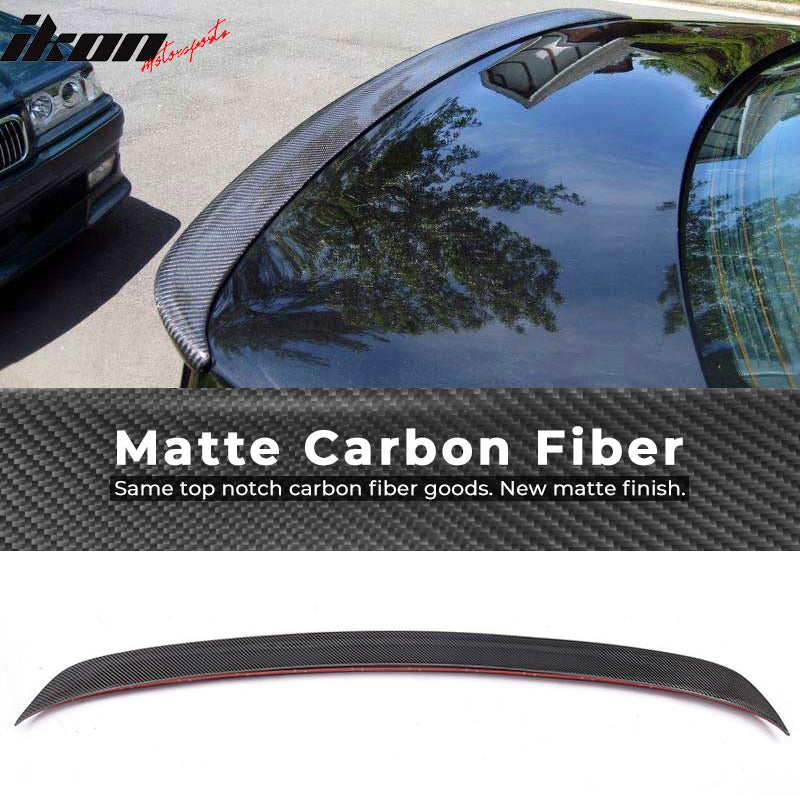 IKON MOTORSPORTS, Trunk Spoiler Compatible With 2004-2010 BMW 5 Series E60 & M5 , Matte Carbon Fiber + FRP AC Style Rear Spoiler Wing, 2005 2006 2007 2008 2009