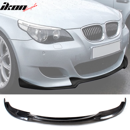 IKON MOTORSPORTS, Front Bumper Lip Compatible With 2006-2010 BMW 5 Series E60 M5 , Matte Carbon Fiber + FRP HM Style Front Lip Spoiler Wing Chin Splitter, 2007 2008 2009