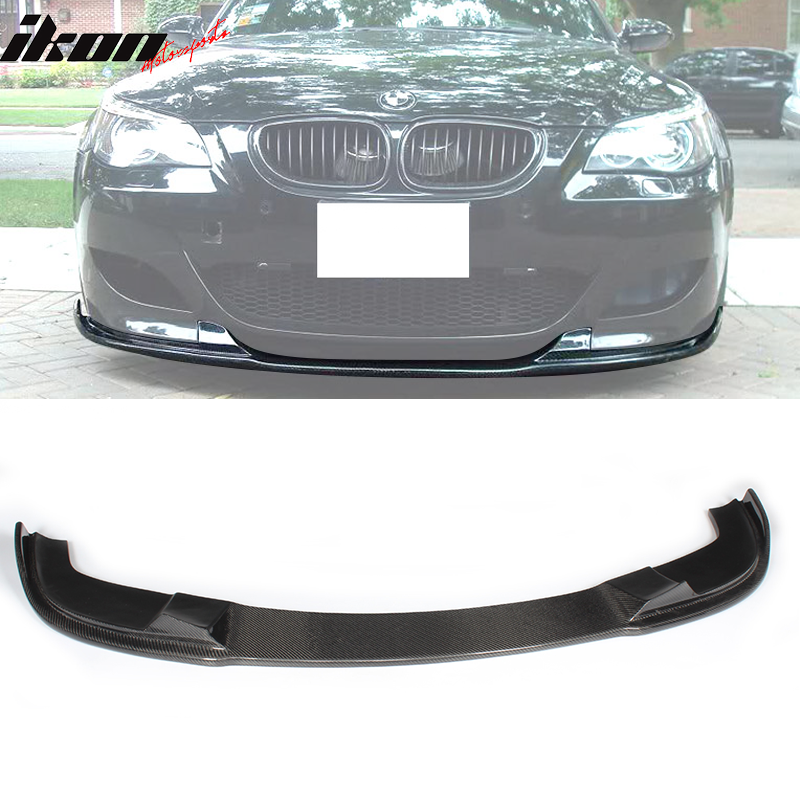 IKON MOTORSPORTS, Front Bumper Lip Compatible With 2004-2010 BMW 5 Series E60 M Sport , Matte Carbon Fiber + FRP HM Style Front Lip Spoiler Wing Chin Splitter, 2005 2006 2007 2008 2009