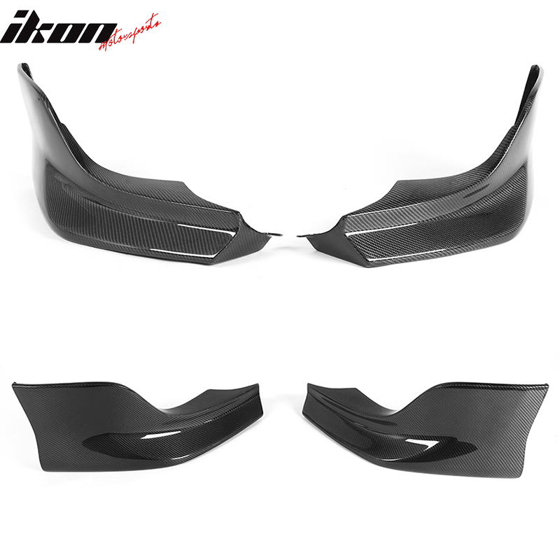 IKON MOTORSPORTS, Front Splitters Compatible With 2004-2010 BMW 5 Series E60 M5 , Matte Carbon Fiber + FRP 3D Style Front Bumper Lip Chin Spoiler Wing 2PC , 2005 2006 2007 2008 2009