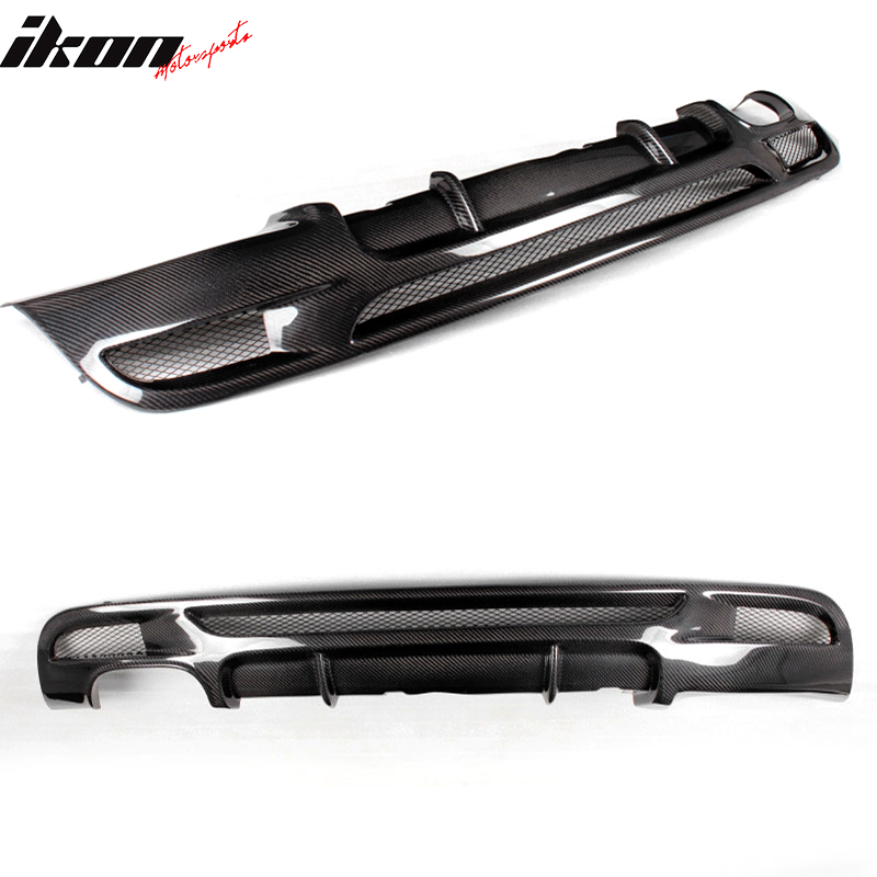 IKON MOTORSPORTS, Rear Diffuser Compatible With 2007-2013 BMW 1 Series E82 Coupe M Sport , Matte Carbon Fiber HT Style Rear Bumper Lip Spoiler Wing, 2008 2009 2010 2011 2012