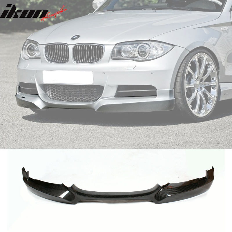 IKON MOTORSPORTS, Front Bumper Lip Compatible With 2007-2013 BMW 1 Series E82 Coupe M Sport Bumper , Matte Carbon Fiber + FRP HT Style Front Lip Spoiler Wing Chin Splitter, 2008 2009 2010 2011 2012