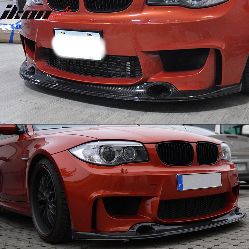 IKON MOTORSPORTS, Front Bumper Lip Compatible With 2011-2012 BMW 1M , Matte Carbon Fiber + FRP Revo Style Front Lip Spoiler Wing Chin Splitter