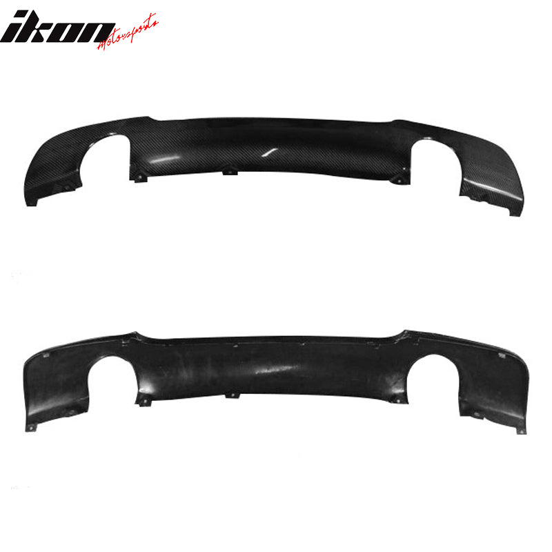 IKON MOTORSPORTS, Rear Diffuser Compatible With 2006-2011 BMW 3 Series E90 M Sport , Matte Carbon Fiber + FRP M Performance Style Rear Bumper Lip Spoiler Wing, 2007 2008 2009 2010