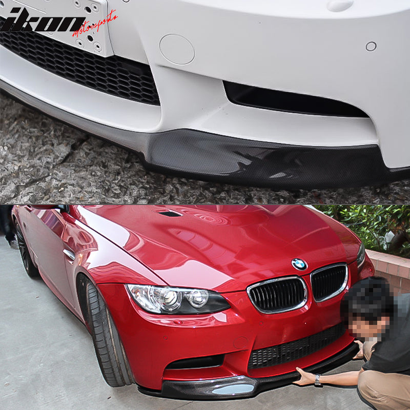 IKON MOTORSPORTS, Front Bumper Lip Compatible With 2008-2014 BMW M3 E90 E92 E93 Coupe Sedan , Matte Carbon Fiber VO Style Front Lip Spoiler Wing Chin Splitter, 2009 2010 2011 2012 2013