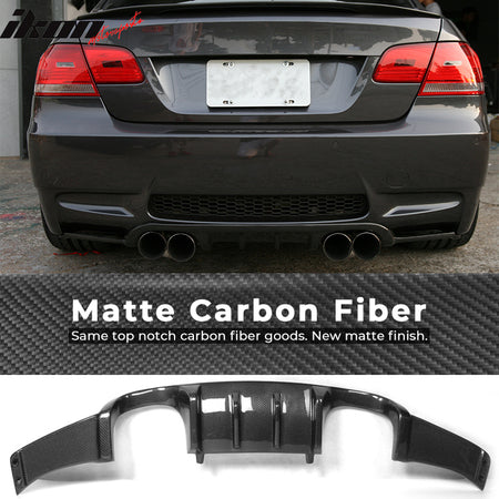 IKON MOTORSPORTS, Rear Diffuser Compatible With 2007-2013 BMW 3 Series E92 E93 Coupe M Sport , Matte Carbon Fiber HM Style Rear Bumper Lip Spoiler Wing, 2008 2009 2010 2011 2012