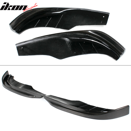 IKON MOTORSPORTS, Front Bumper Lip & Splitters Compatible With 2011-2013 BMW 5 Series F10 Base , Matte Carbon Fiber + FRP JC Style Front Lip Spoiler Wing Chin Splitter, 2012