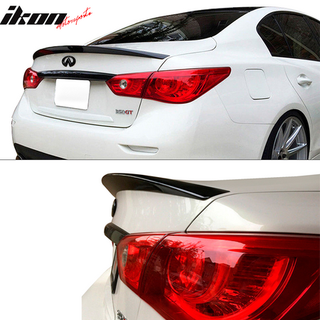 IKON MOTORSPORTS, Trunk Spoiler Compatible With 2014-2024 Infiniti Q50 V37 Sedan, O Style Rear Spoiler Wing FRP, 2015 2016 2017 2018 2019 2020 2021