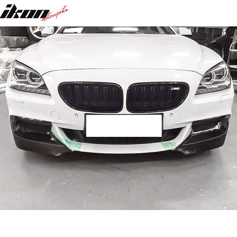 IKON MOTORSPORTS, Front Lip Splitters Compatible With 2012-2017 BMW 6 Series F12 F13 M Sport , Matte Carbon Fiber + FRP M Performance Style Front Bumper Lip Spoiler Wing Pair, 2013 2014 2015 2016