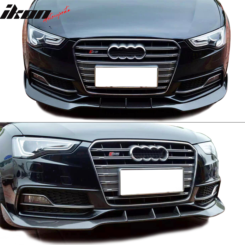 IKON MOTORSPORTS, Front Bumper Lip Compatible With 2013-2017 Audi S5 Facelift B8 Coupe , Matte Carbon Fiber + FRP JC Style Front Lip Spoiler Wing Chin Splitter, 2014 2015 2016