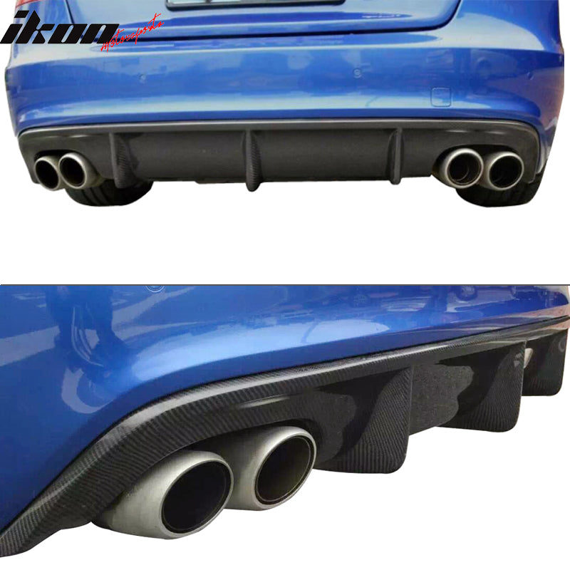 IKON MOTORSPORTS, Rear Diffuser Compatible With 2013-2017 Audi S5 B8.5 Coupe Facelift , Matte Carbon Fiber + FRP Factory Style Rear Bumper Lip Spoiler Wing, 2014 2015 2016