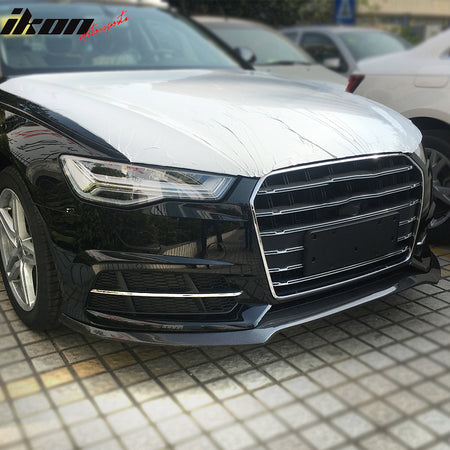 IKON MOTORSPORTS, Front Bumper Lip Compatible With 2016-2018 Audi A6 S6 C7 Sline Sedan , Matte Carbon Fiber JC Style Front Lip Spoiler Wing Chin Splitter, 2017