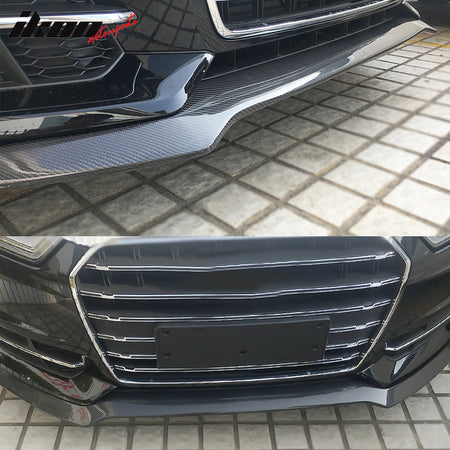 IKON MOTORSPORTS, Front Bumper Lip Compatible With 2016-2018 Audi A6 S6 C7 Sline Sedan , Matte Carbon Fiber JC Style Front Lip Spoiler Wing Chin Splitter, 2017