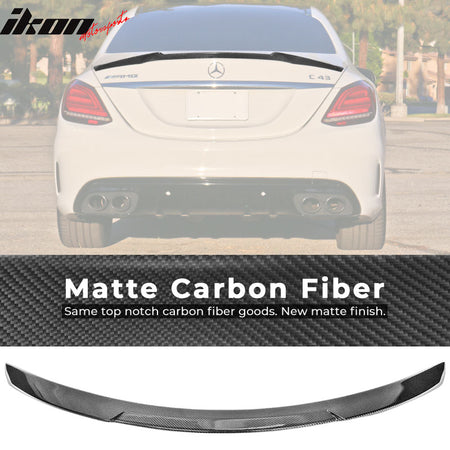 IKON MOTORSPORTS, Trunk Spoiler Compatible With 2015-2020 Mercedes-Benz C-Class W205 Sedan , Matte Carbon Fiber ML Style Rear Spoiler Wing, 2016 2017 2018 2019