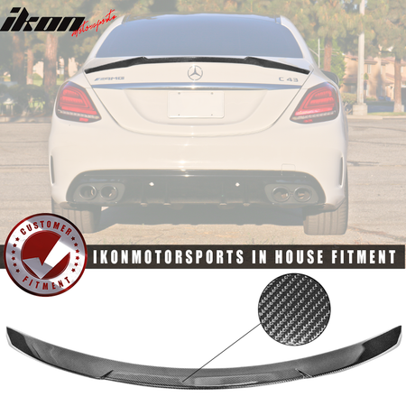 IKON MOTORSPORTS, Trunk Spoiler Compatible With 2015-2020 Mercedes-Benz C-Class W205 Sedan , Matte Carbon Fiber ML Style Rear Spoiler Wing, 2016 2017 2018 2019