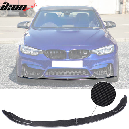 IKON MOTORSPORTS, Front Bumper Lip Compatible With 2015-2020 BMW M3 M4 F80 F82 Coupe Sedan , Matte Carbon Fiber P Style Front Lip Spoiler Wing Chin Splitter, 2016 2017 2018 2019