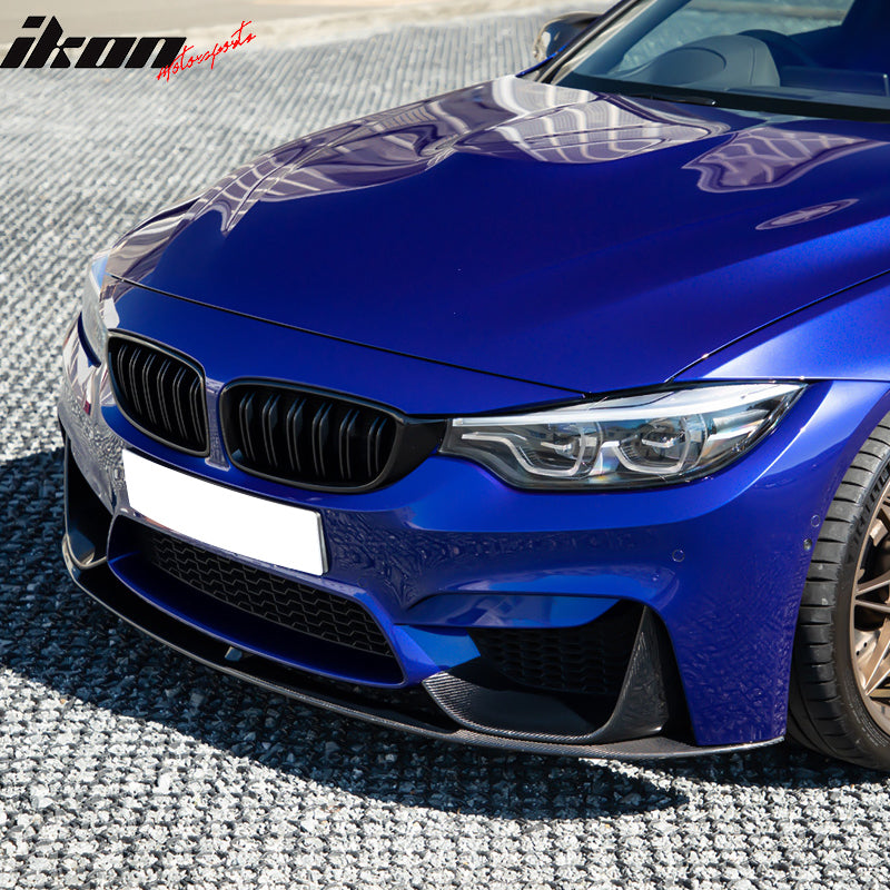 IKON MOTORSPORTS, Front Bumper Lip Compatible With 2015-2020 BMW M3 M4 F80 F82 Coupe Sedan , Matte Carbon Fiber P Style Front Lip Spoiler Wing Chin Splitter, 2016 2017 2018 2019