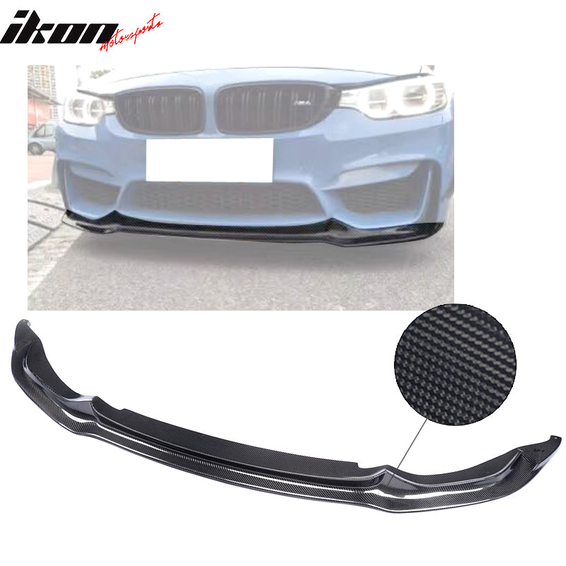 IKON MOTORSPORTS, Front Bumper Lip Compatible With 2015-2020 BMW M3 F80 M4 F82 F83 , Matte Carbon Fiber + FRP V Style Front Lip Spoiler Wing Chin Splitter, 2016 2017 2018 2019